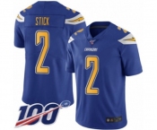 Men's Los Angeles Chargers #2 Easton Stick Limited Electric Blue Rush Vapor Untouchable 100th Season Football Jersey