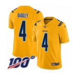 Men's Los Angeles Chargers #4 Michael Badgley Limited Gold Inverted Legend 100th Season Football Jersey