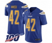 Men's Los Angeles Chargers #42 Uchenna Nwosu Limited Electric Blue Rush Vapor Untouchable 100th Season Football Jersey