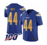 Men's Los Angeles Chargers #44 Kyzir White Limited Electric Blue Rush Vapor Untouchable 100th Season Football Jersey