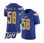 Men's Los Angeles Chargers #58 Thomas Davis Sr Limited Electric Blue Rush Vapor Untouchable 100th Season Football Jersey