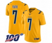 Men's Los Angeles Chargers #7 Doug Flutie Limited Gold Inverted Legend 100th Season Football Jersey