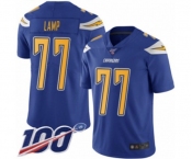 Men's Los Angeles Chargers #77 Forrest Lamp Limited Electric Blue Rush Vapor Untouchable 100th Season Football Jersey