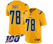 Men's Los Angeles Chargers #78 Trent Scott Limited Gold Inverted Legend 100th Season Football Jersey