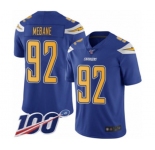 Men's Los Angeles Chargers #92 Brandon Mebane Limited Electric Blue Rush Vapor Untouchable 100th Season Football Jersey