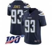 Men's Los Angeles Chargers #93 Justin Jones Navy Blue Team Color Vapor Untouchable Limited Player 100th Season Football Jersey