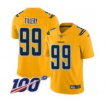 Men's Los Angeles Chargers #99 Jerry Tillery Limited Gold Inverted Legend 100th Season Football Jersey