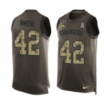 Men's Nike Los Angeles Chargers #42 Uchenna Nwosu Limited Green Salute to Service Tank Top NFL Jersey