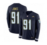 Men's Nike Los Angeles Chargers #91 Justin Jones Limited Navy Blue Therma Long Sleeve NFL Jersey