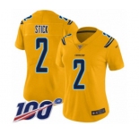 Women's Los Angeles Chargers #2 Easton Stick Limited Gold Inverted Legend 100th Season Football Jersey
