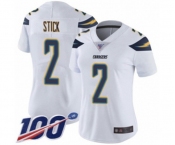 Women's Los Angeles Chargers #2 Easton Stick White Vapor Untouchable Limited Player 100th Season Football Jersey