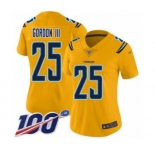 Women's Los Angeles Chargers #25 Melvin Gordon Limited Gold Inverted Legend 100th Season Football Jersey