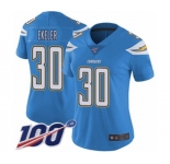 Women's Los Angeles Chargers #30 Austin Ekeler Electric Blue Alternate Vapor Untouchable Limited Player 100th Season Football Jersey