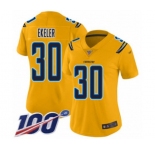Women's Los Angeles Chargers #30 Austin Ekeler Limited Gold Inverted Legend 100th Season Football Jersey