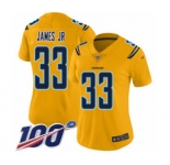 Women's Los Angeles Chargers #33 Derwin James Limited Gold Inverted Legend 100th Season Football Jersey