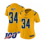 Women's Los Angeles Chargers #34 Derek Watt Limited Gold Inverted Legend 100th Season Football Jersey