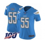 Women's Los Angeles Chargers #55 Junior Seau Electric Blue Alternate Vapor Untouchable Limited Player 100th Season Football Jersey