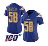 Women's Los Angeles Chargers #58 Thomas Davis Sr Limited Electric Blue Rush Vapor Untouchable 100th Season Football Jersey