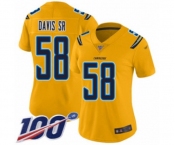 Women's Los Angeles Chargers #58 Thomas Davis Sr Limited Gold Inverted Legend 100th Season Football Jersey