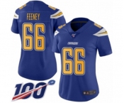 Women's Los Angeles Chargers #66 Dan Feeney Limited Electric Blue Rush Vapor Untouchable 100th Season Football Jersey