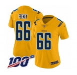 Women's Los Angeles Chargers #66 Dan Feeney Limited Gold Inverted Legend 100th Season Football Jersey