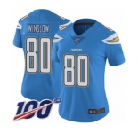 Women's Los Angeles Chargers #80 Kellen Winslow Electric Blue Alternate Vapor Untouchable Limited Player 100th Season Football Jersey