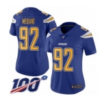 Women's Los Angeles Chargers #92 Brandon Mebane Limited Electric Blue Rush Vapor Untouchable 100th Season Football Jersey
