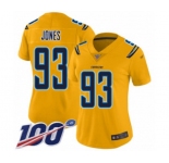 Women's Los Angeles Chargers #93 Justin Jones Limited Gold Inverted Legend 100th Season Football Jersey