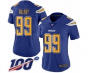 Women's Los Angeles Chargers #99 Jerry Tillery Limited Electric Blue Rush Vapor Untouchable 100th Season Football Jersey