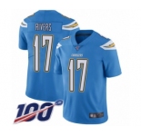 Youth Los Angeles Chargers #17 Philip Rivers Electric Blue Alternate Vapor Untouchable Limited Player 100th Season Football Jersey
