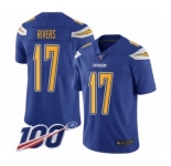 Youth Los Angeles Chargers #17 Philip Rivers Limited Electric Blue Rush Vapor Untouchable 100th Season Football Jersey