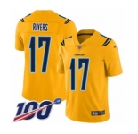 Youth Los Angeles Chargers #17 Philip Rivers Limited Gold Inverted Legend 100th Season Football Jersey