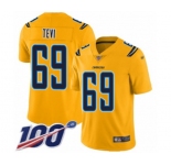 Youth Los Angeles Chargers #69 Sam Tevi Limited Gold Inverted Legend 100th Season Football Jersey