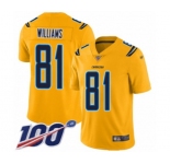 Youth Los Angeles Chargers #81 Mike Williams Limited Gold Inverted Legend 100th Season Football Jersey