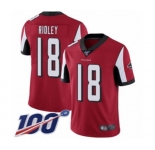 Men's Atlanta Falcons #18 Calvin Ridley Red Team Color Vapor Untouchable Limited Player 100th Season Football Jersey