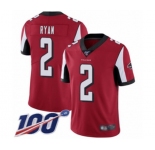 Men's Atlanta Falcons #2 Matt Ryan Red Team Color Vapor Untouchable Limited Player 100th Season Football Jersey
