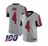 Men's Atlanta Falcons #4 Brett Favre Limited Silver Inverted Legend 100th Season Football Jersey