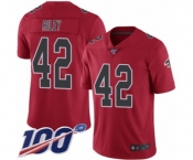 Men's Atlanta Falcons #42 Duke Riley Limited Red Rush Vapor Untouchable 100th Season Football Jersey