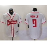 Men's Atlanta Falcons #9 Michael Penix Jr. White With Patch Cool Base Stitched Baseball Jersey