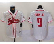 Men's Atlanta Falcons #9 Michael Penix Jr. White With Patch Cool Base Stitched Baseball Jersey