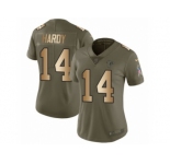 Women Nike Atlanta Falcons #14 Justin Hardy Limited Olive Gold 2017 Salute to Service NFL Jersey