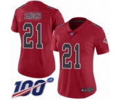 Women's Atlanta Falcons #21 Deion Sanders Limited Red Rush Vapor Untouchable 100th Season Football Jersey