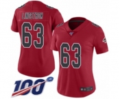 Women's Atlanta Falcons #63 Chris Lindstrom Limited Red Rush Vapor Untouchable 100th Season Football Jersey