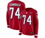 Women's Nike Atlanta Falcons #74 Ty Sambrailo Limited Red Therma Long Sleeve NFL Jersey