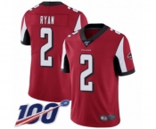 Youth Atlanta Falcons #2 Matt Ryan Red Team Color Vapor Untouchable Limited Player 100th Season Football Jersey