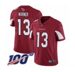 Men's Arizona Cardinals #13 Kurt Warner Red Team Color Vapor Untouchable Limited Player 100th Season Football Jersey