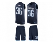Men Nike Tennessee Titans #36 LeShaun Sims Limited Navy Blue Tank Top Suit NFL Jersey