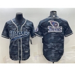 Men's Tennessee Titans Gray Camo Team Big Logo With Patch Cool Base Stitched Baseball Jersey
