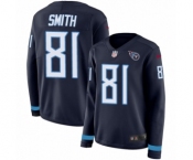 Women's Nike Tennessee Titans #81 Jonnu Smith Limited Navy Blue Therma Long Sleeve NFL Jersey