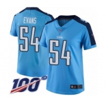 Women's Tennessee Titans #54 Rashaan Evans Limited Light Blue Rush Vapor Untouchable 100th Season Football Jersey